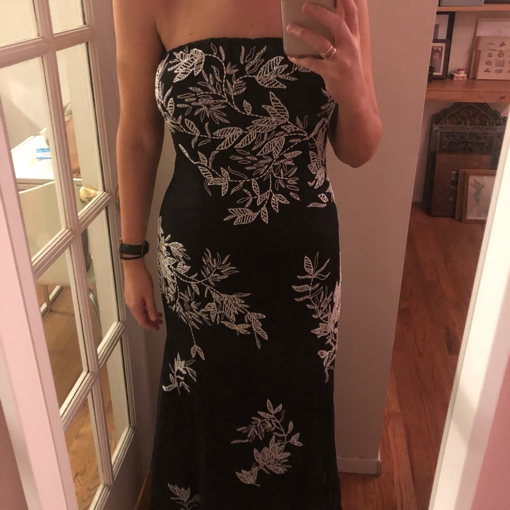 Black tie beaded black and white dress